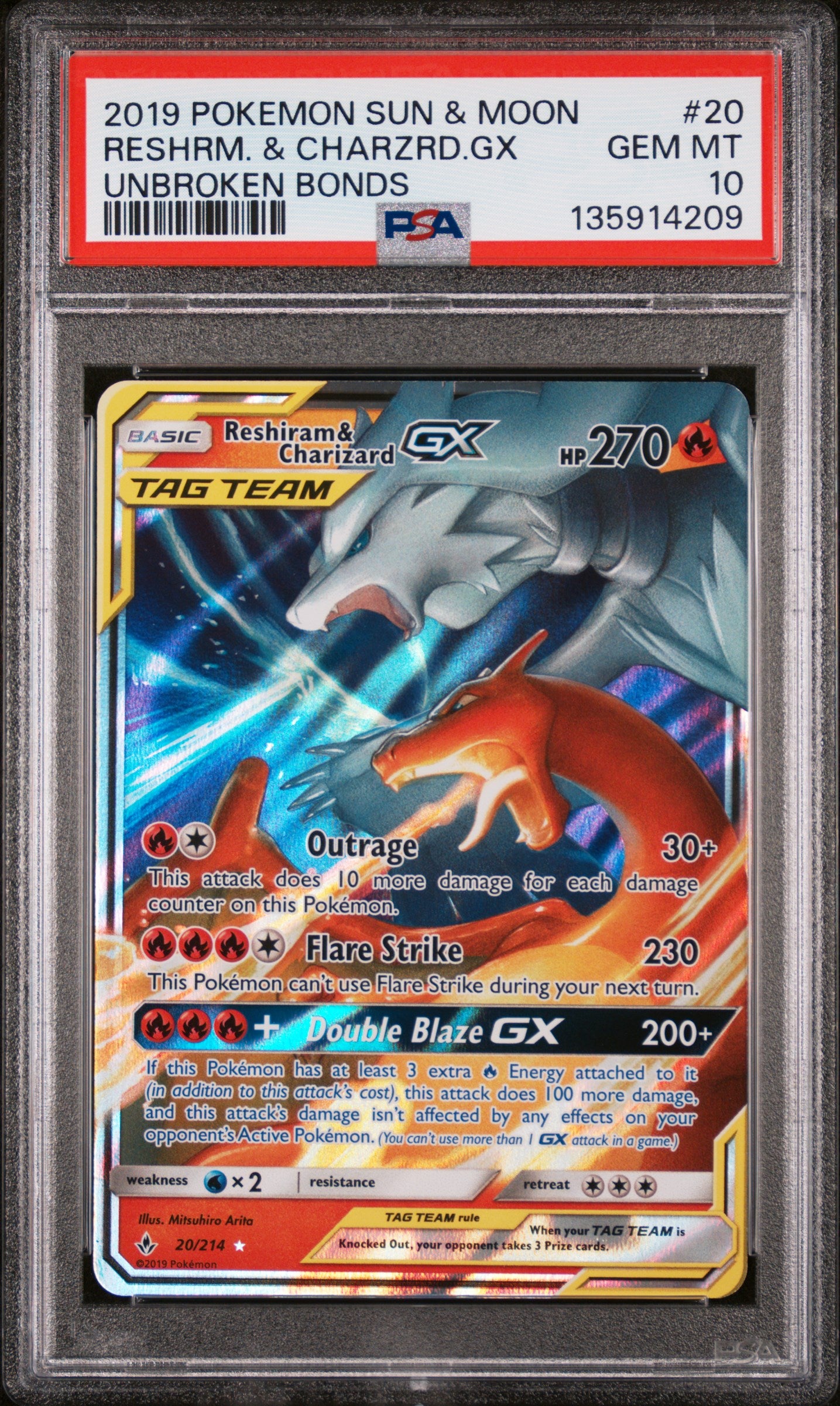 PSA 10 - Reshiram & Charizard GX #20