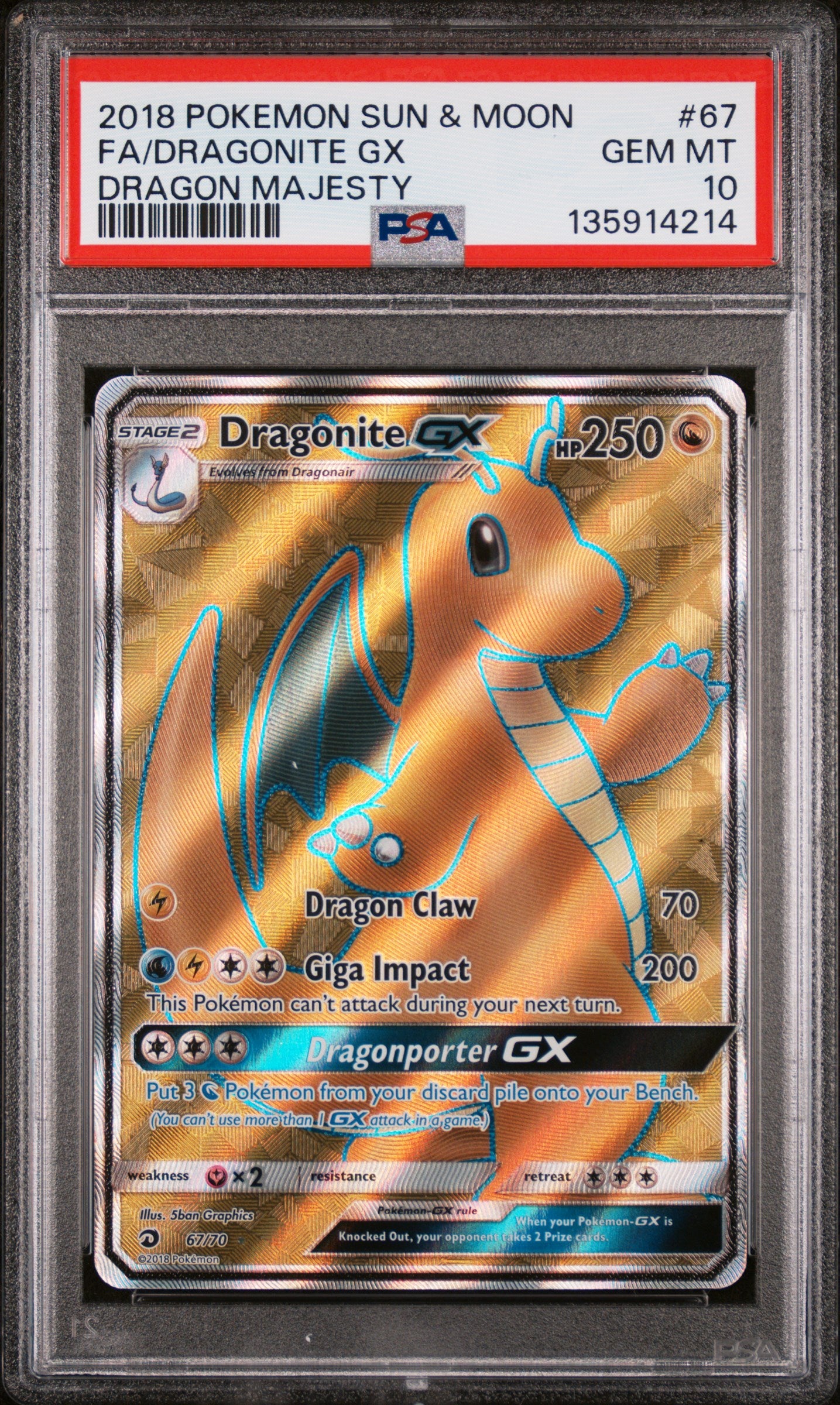 PSA 10 - Dragonite GX #67