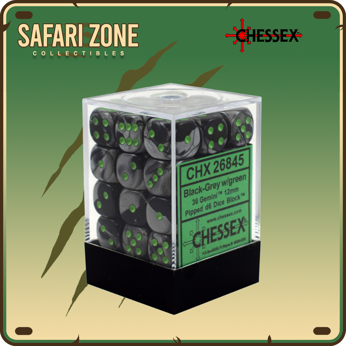 Chessex Dice - 12mm - Black-Grey/Green