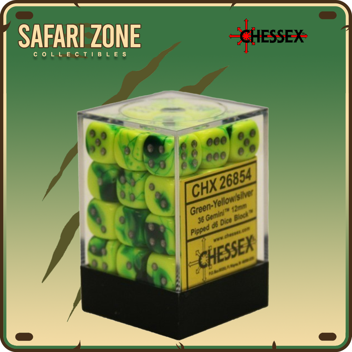 Chessex Dice - 12mm - Green-Yellow/Silver