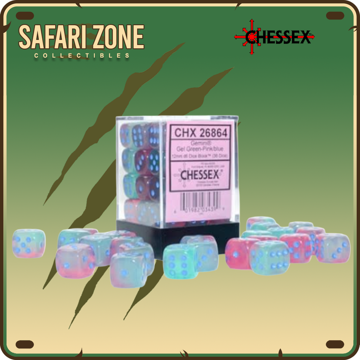 Chessex Dice - 12mm - Gel Green-Pink/Blue