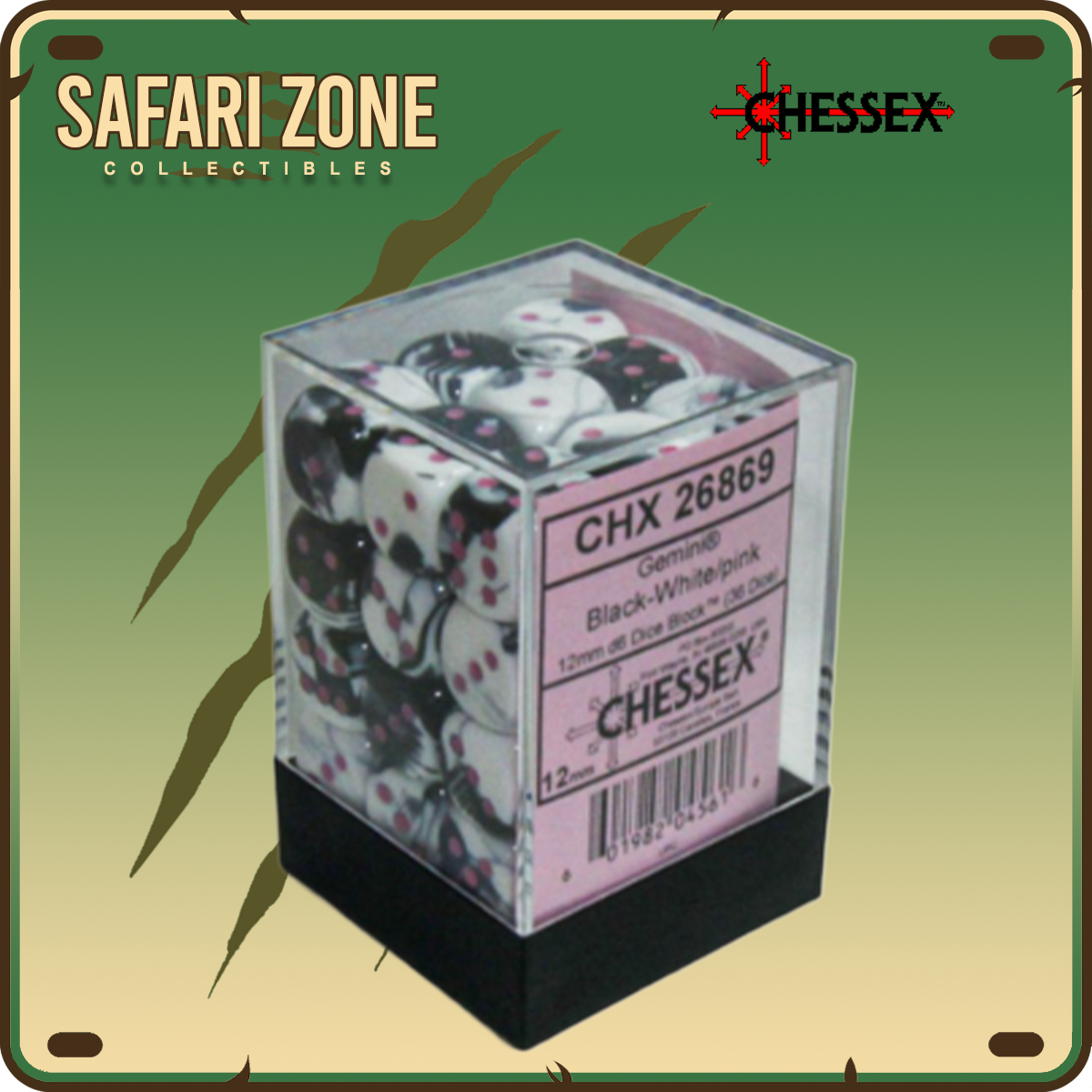Chessex Dice - 12mm - Black-White/Pink