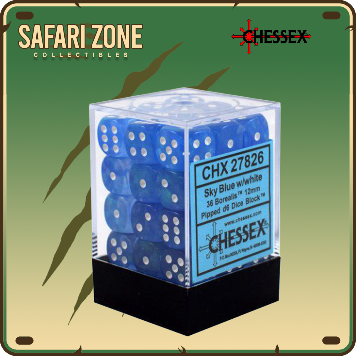Chessex Dice - 12mm Borealis - Sky Blue / White