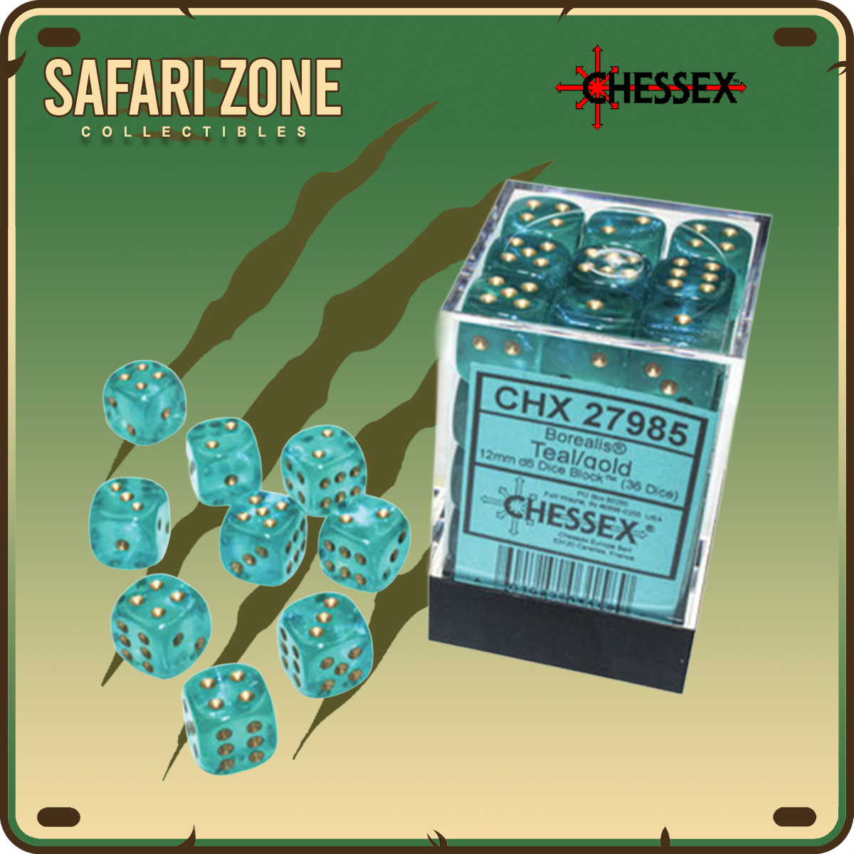 Chessex Dice - 12mm Borealis - Teal / Gold