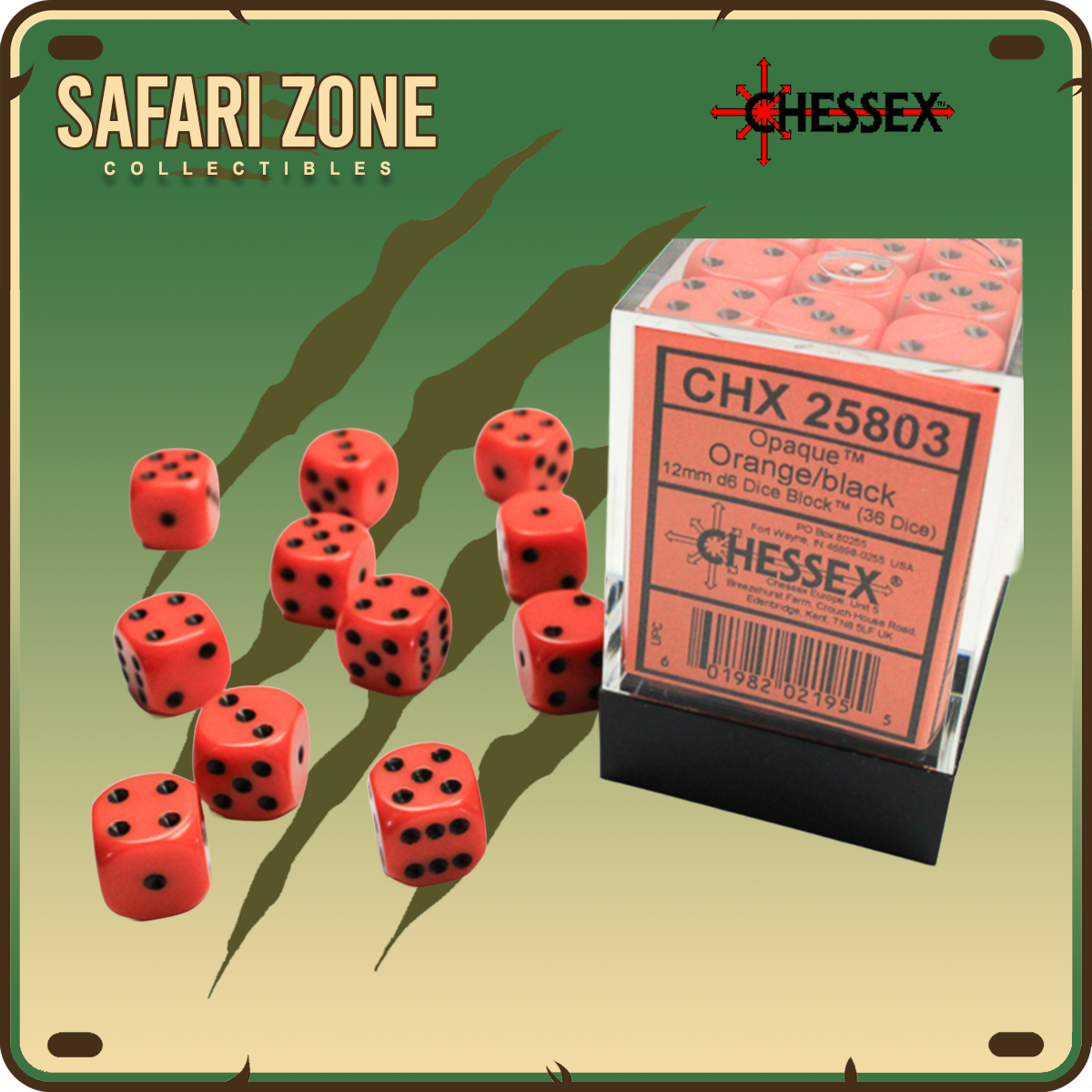 Chessex Dice - 12mm - Opaque - Orange / Black