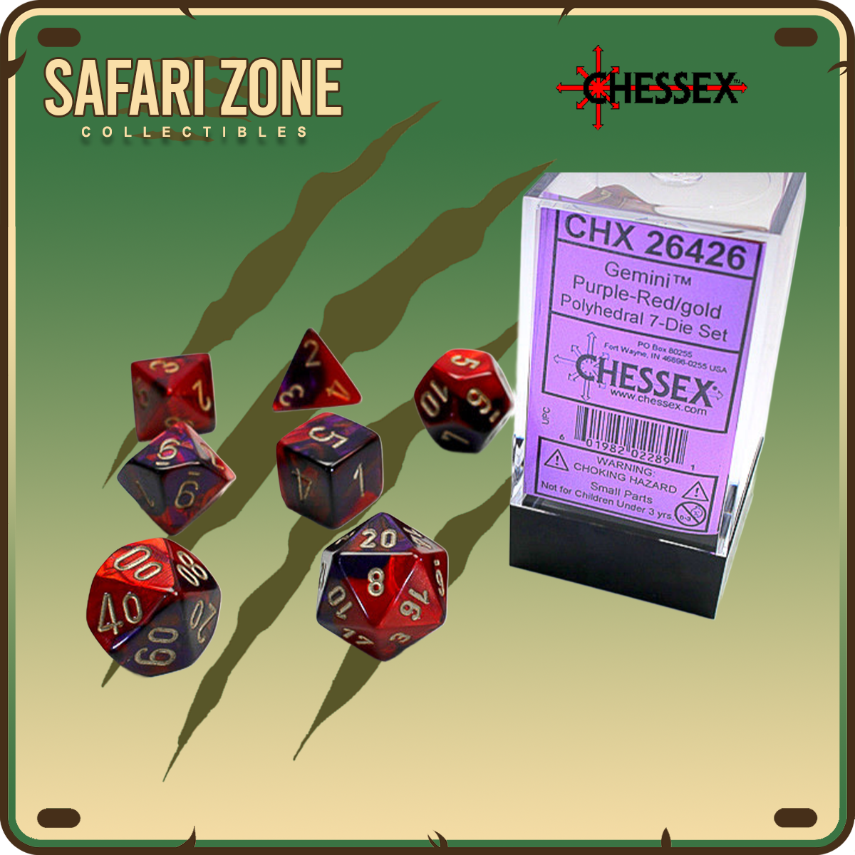 Chessex Dice - 7 Die Set - Gemini - Purple-Red/Gold