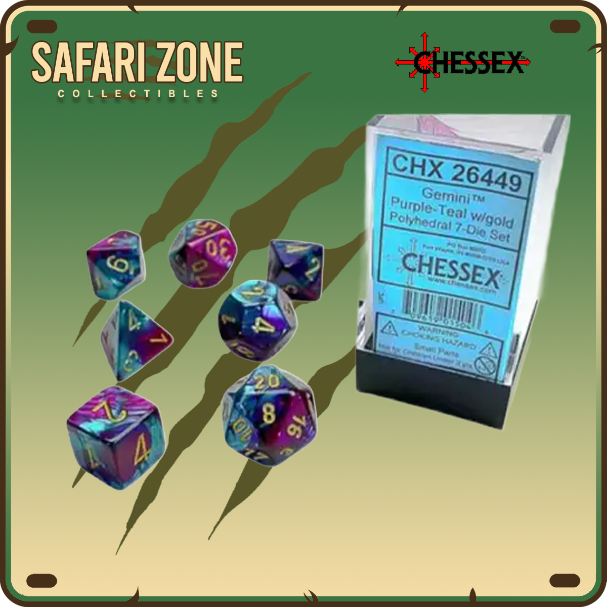 Chessex Dice - 7 Die Set - Gemini - Purple-Teal/Gold