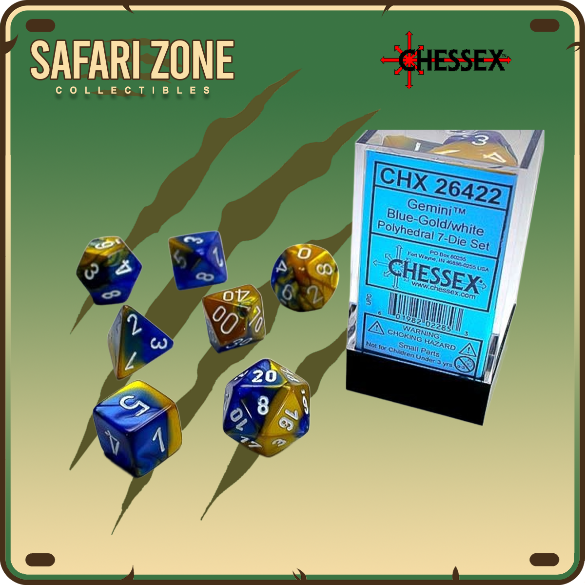 Chessex Dice - 7 Die Set - Gemini - Blue-Gold/White