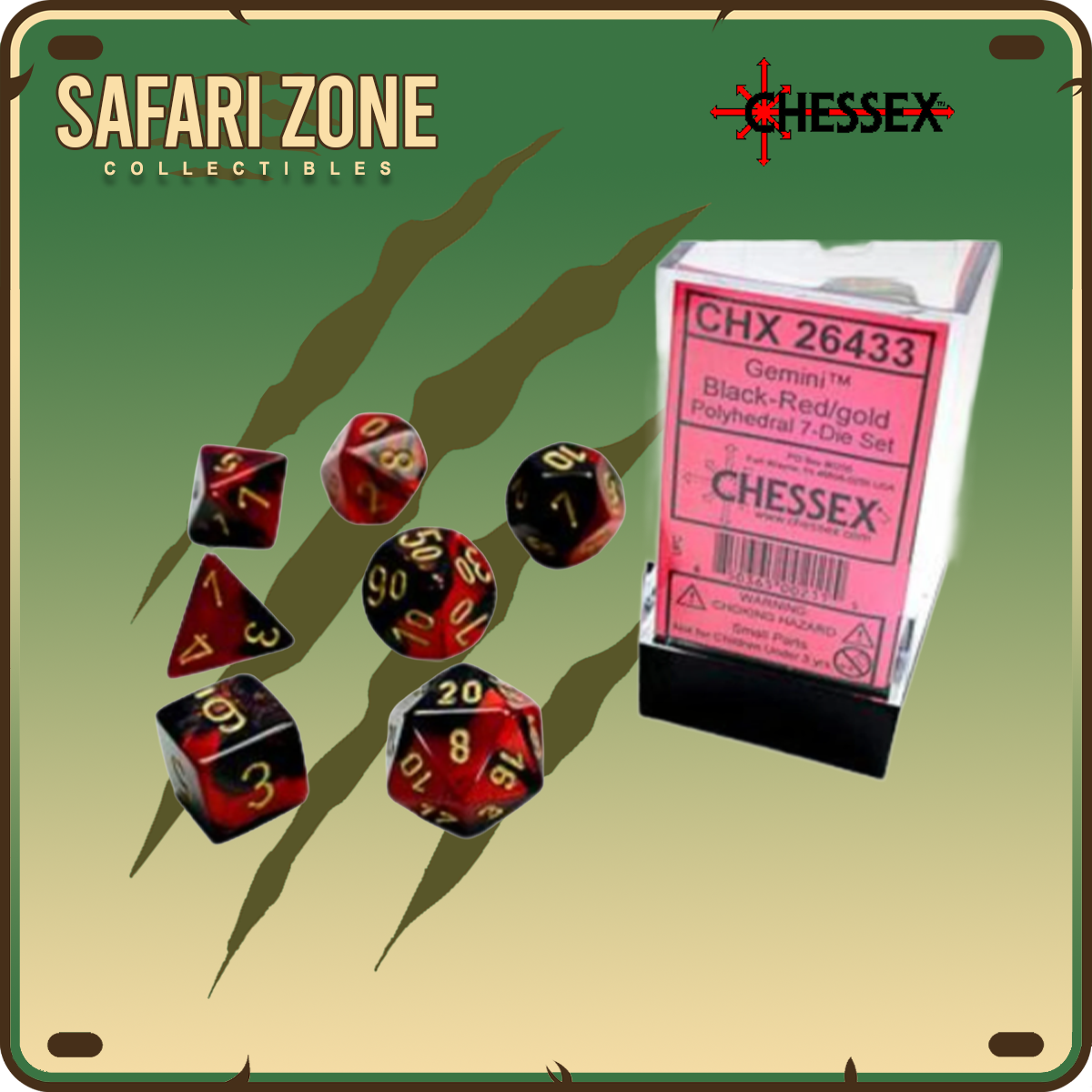 Chessex Dice - 7 Die Set - Gemini Black-Red / Gold