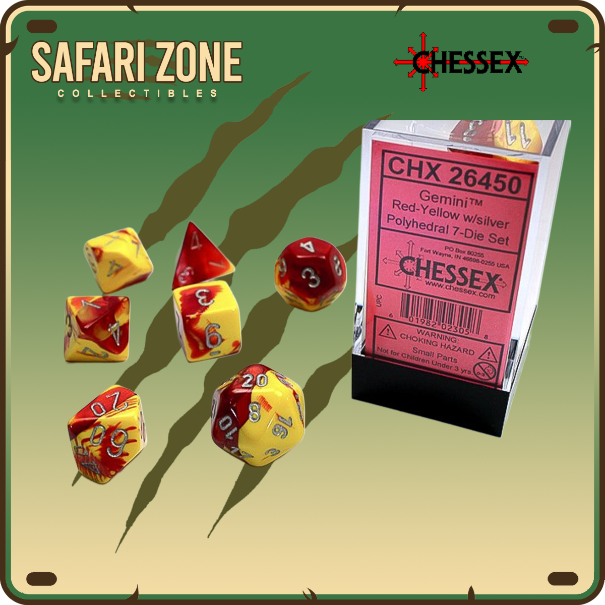 Chessex Dice - 7 Die Set - Gemini - Red-Yellow/Silver