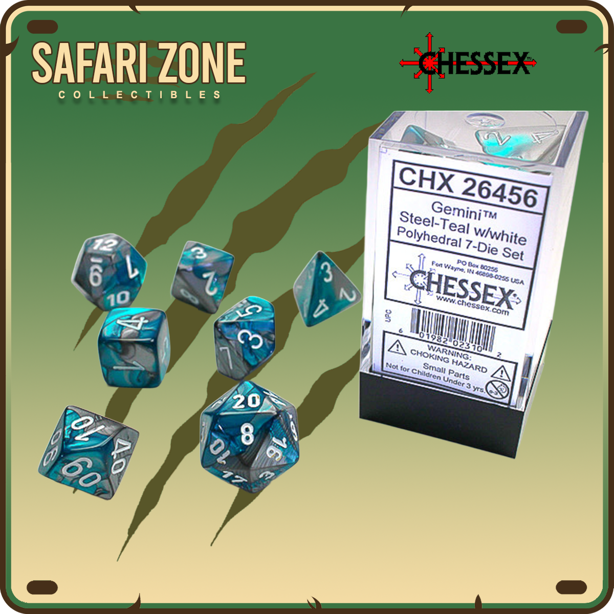 Chessex Dice - 7 Die Set - Gemini - Steel-Teal/White