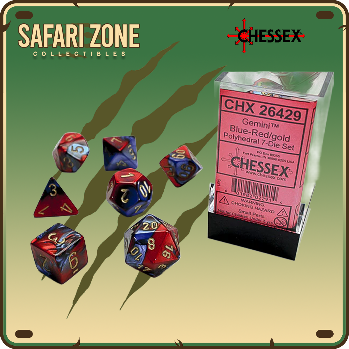 Chessex Dice - 7 Die Set - Gemini - Blue-Red/Gold