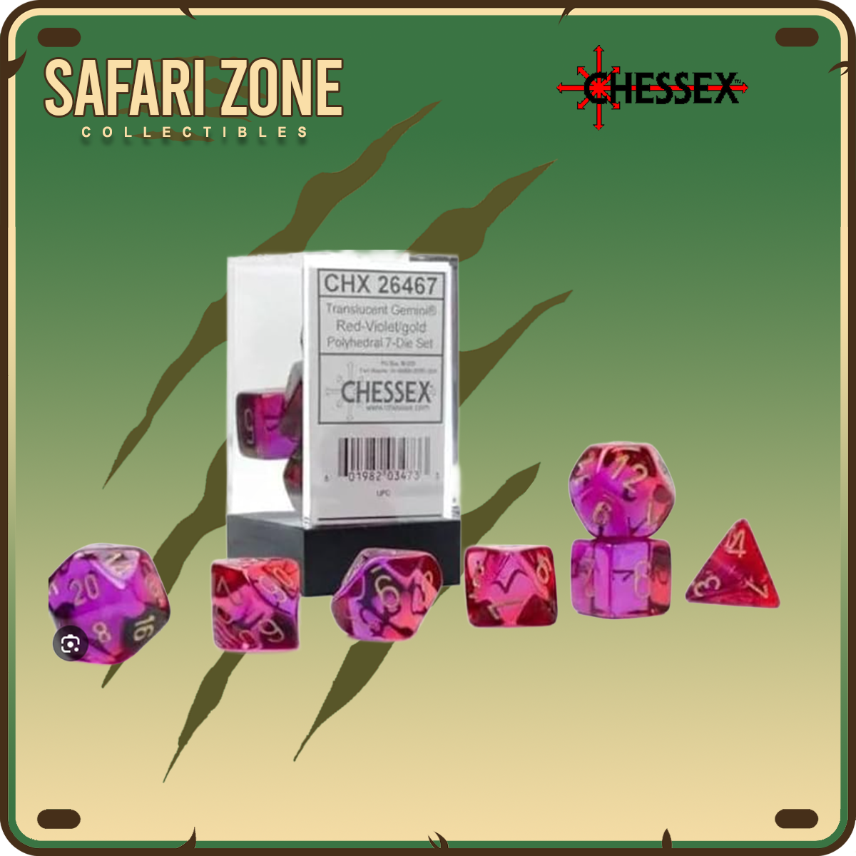 Chessex Dice - 7 Die Set - Gemini - Translucent Red-Violet/Gold