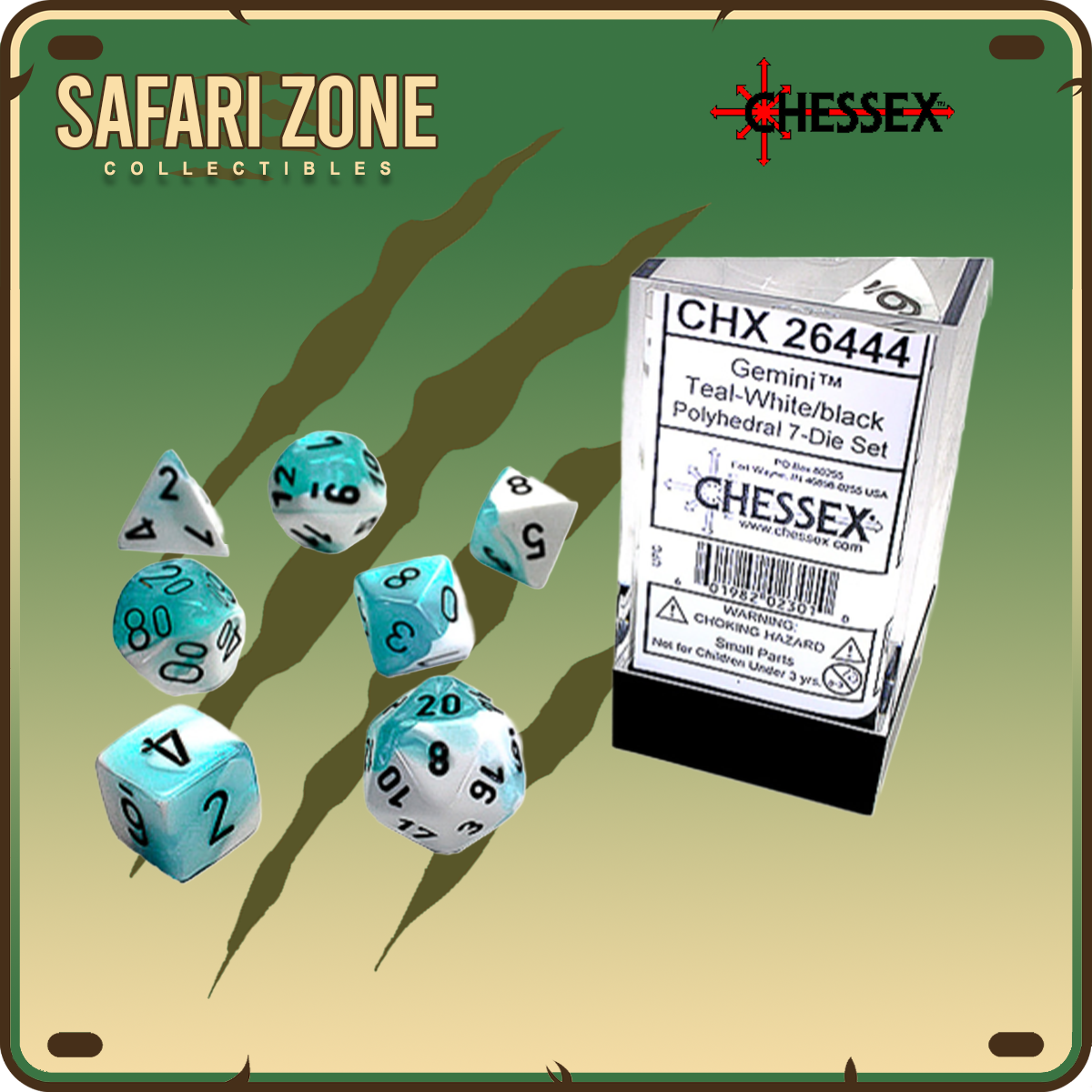 Chessex Dice - 7 Die Set - Gemini - Teal-White/Black