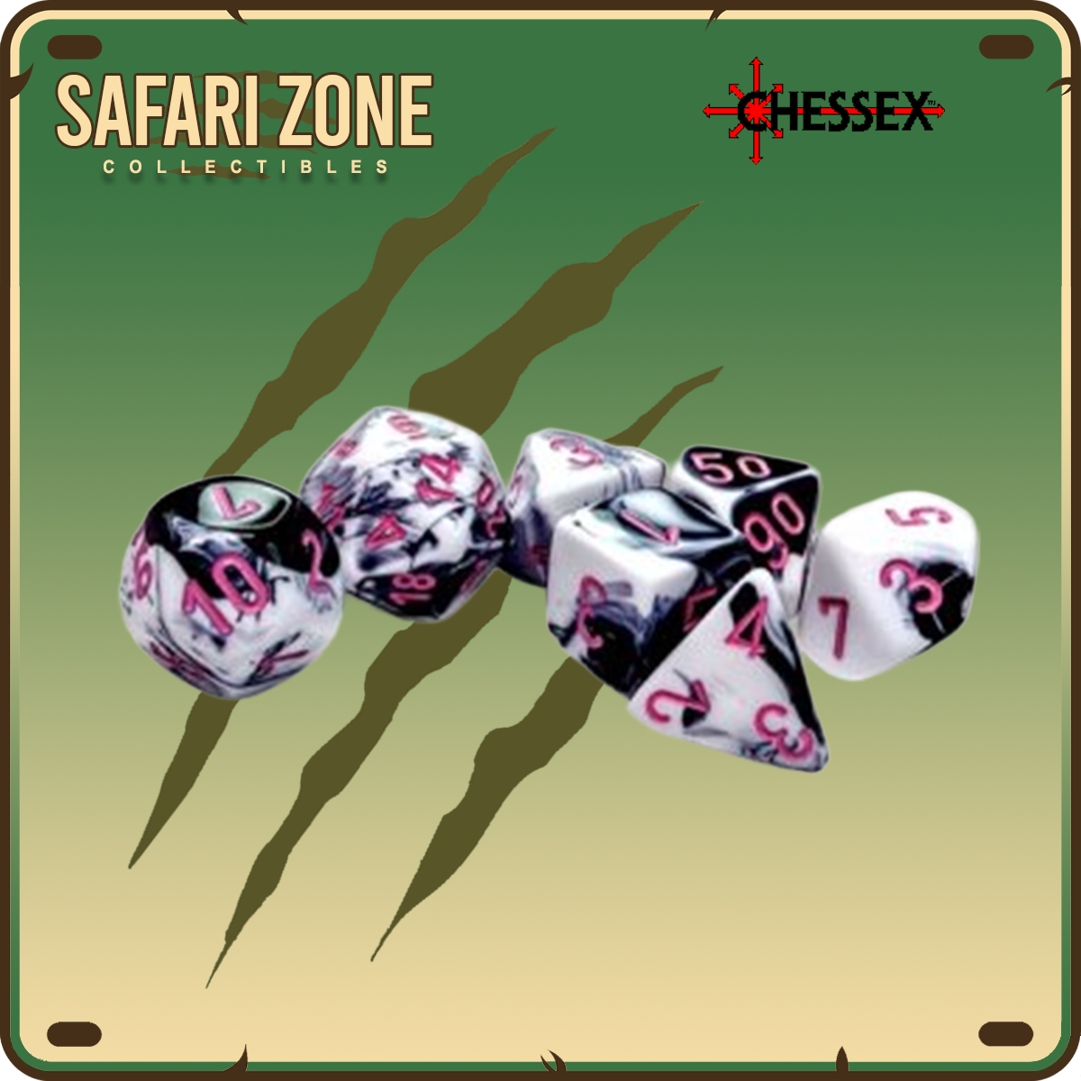Chessex Dice - 7 Die Set - Gemini - Black-White/Pink