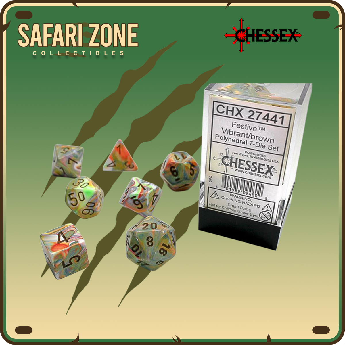 Chessex Dice - 7 Die Set - Festive - Vibrant / Brown