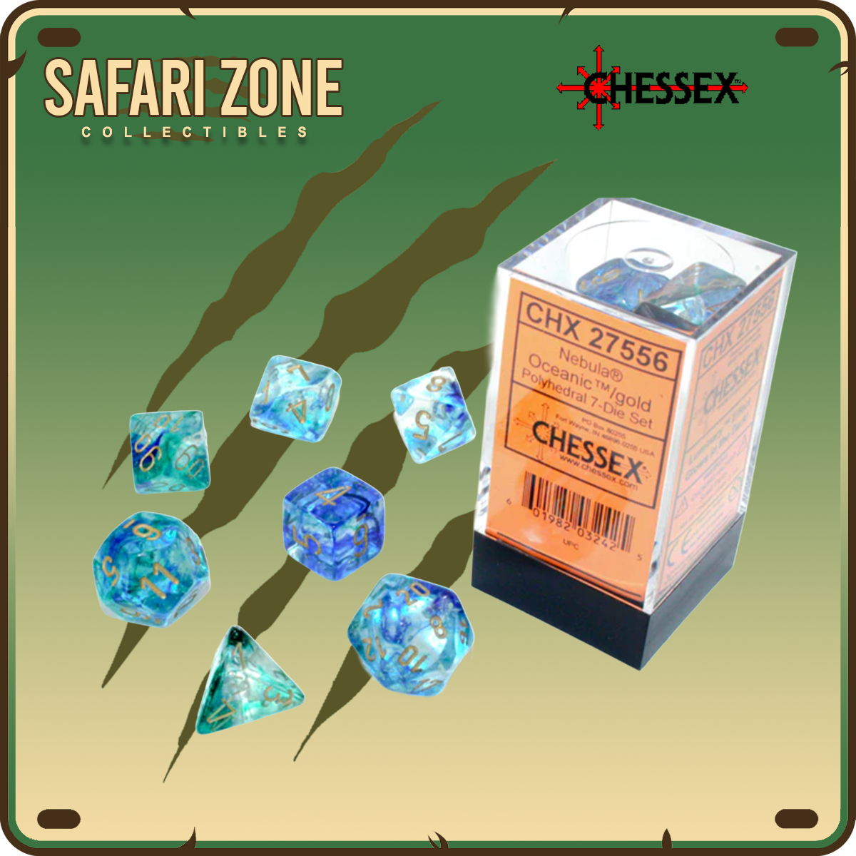 Chessex Dice - 7 Die Set - Nebula - Oceanic/ Gold