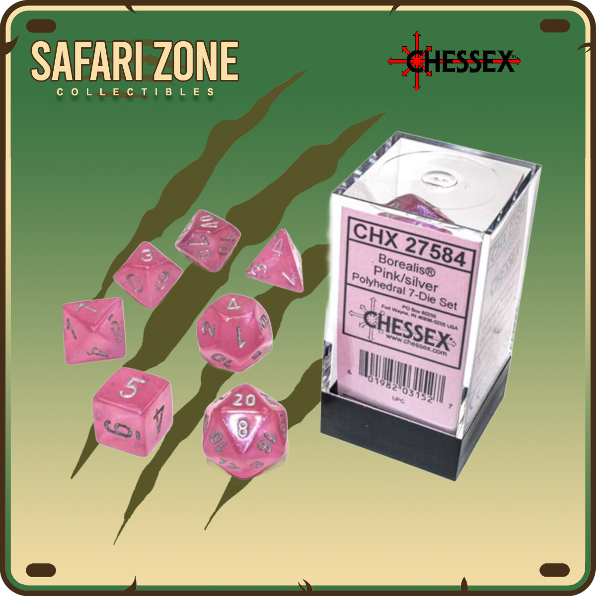 Chessex Dice - 7 Die Set - Borealis - Pink / Silver