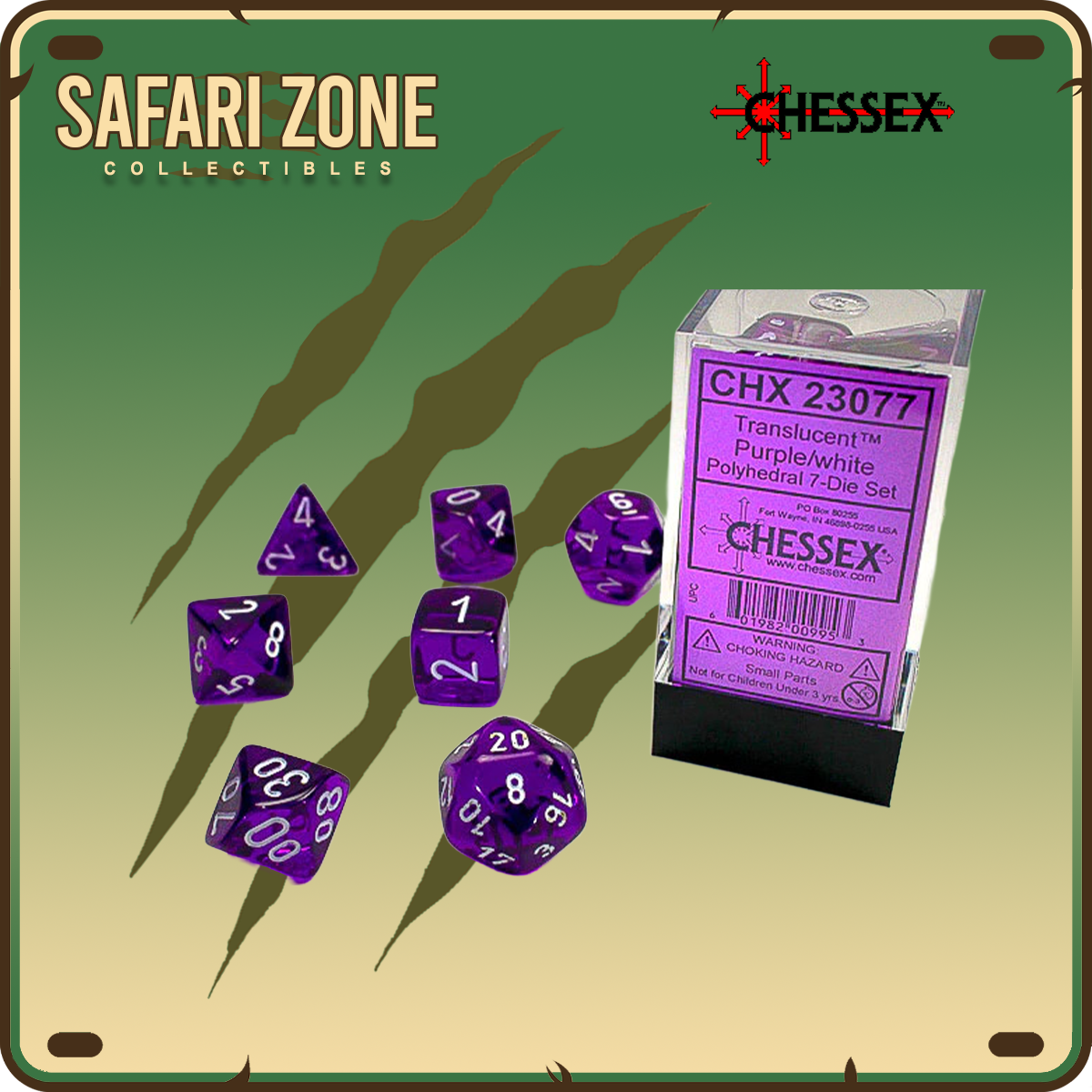 Chessex Dice - 7 Die Set - Translucent - Purple / White