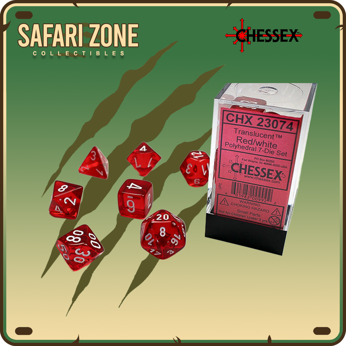 Chessex Dice - 7 Die Set - Translucent - Red / White