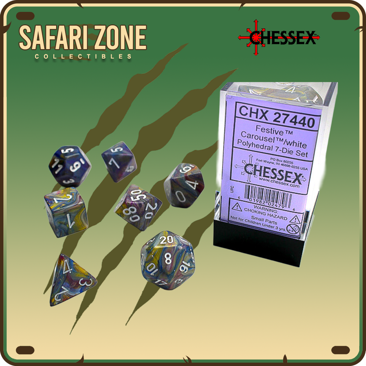 Chessex Dice - 7 Die Set - Festive - Carousel / White