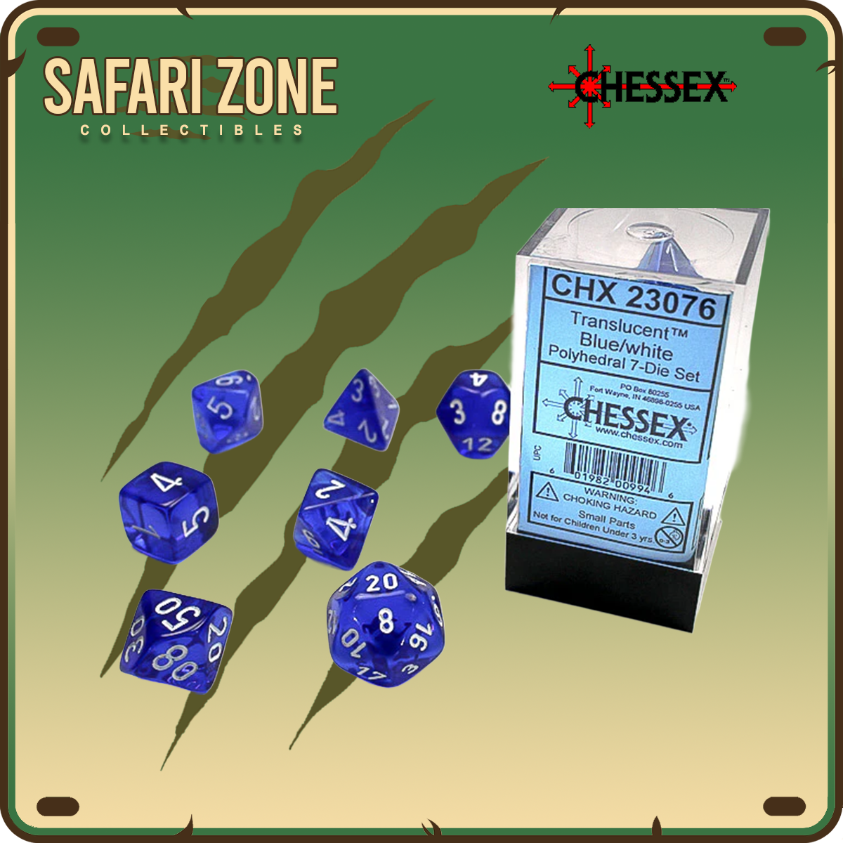 Chessex Dice - 7 Die Set - Translucent - Blue/White