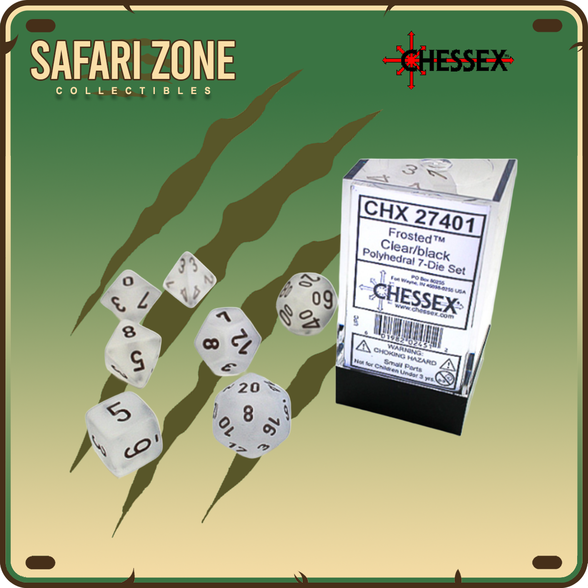 Chessex Dice - 7 Die Set - Frosted - Clear / Black