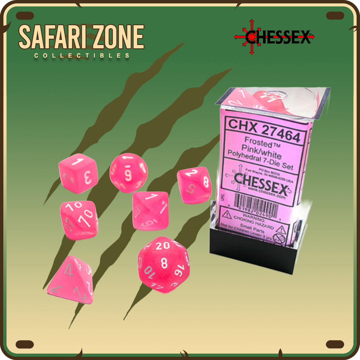 Chessex Dice - 7 Die Set - Frosted - Pink / White