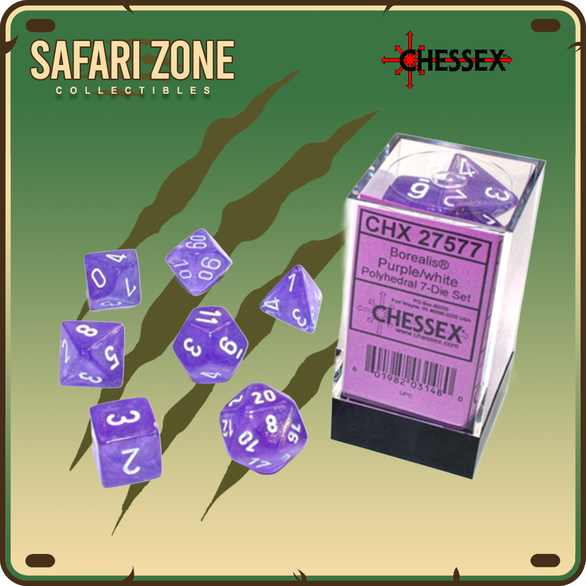 Chessex Dice - 7 Die Set - Borealis - Purple / White