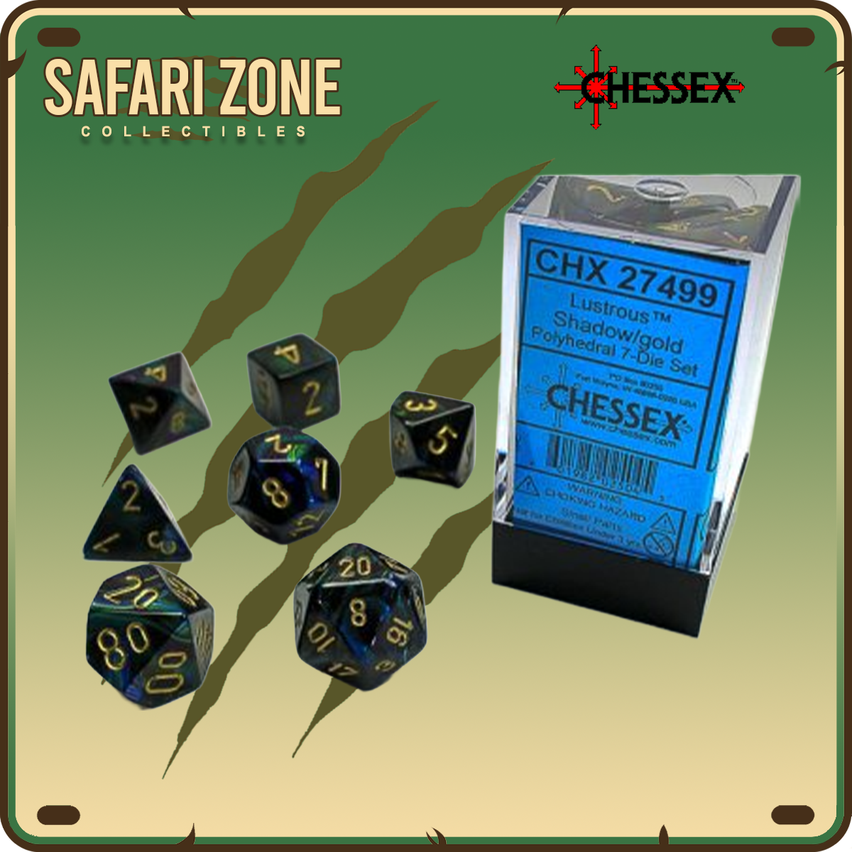 Chessex Dice - 7 Die Set - Lustrous - Shadow / Gold