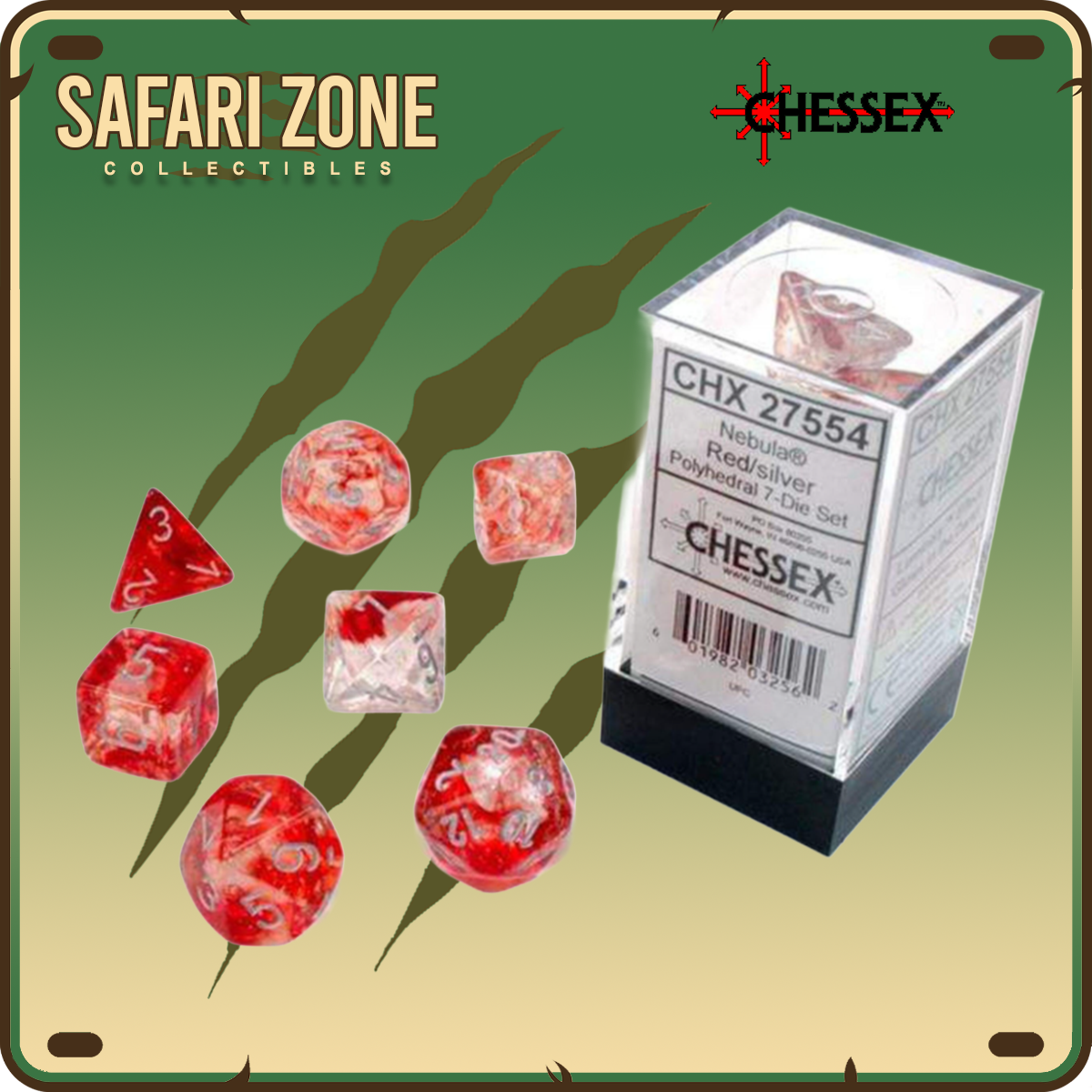 Chessex Dice - 7 Die Set - Nebula - Red / Silver