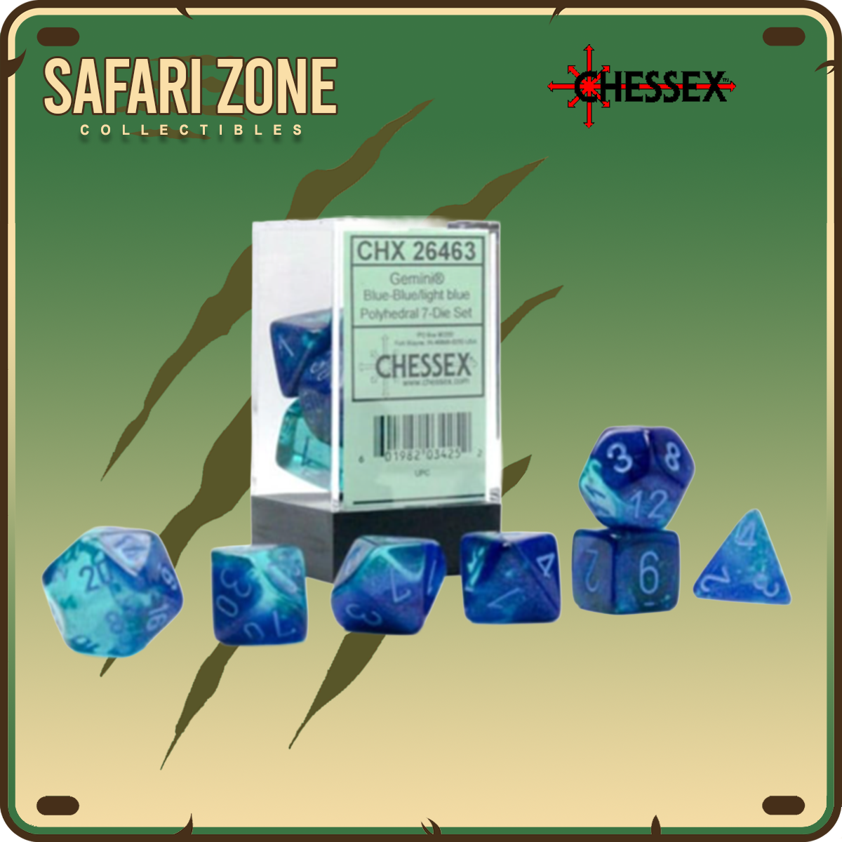 Chessex Dice - 7 Die Set - Gemini - Blue-Light/Blue