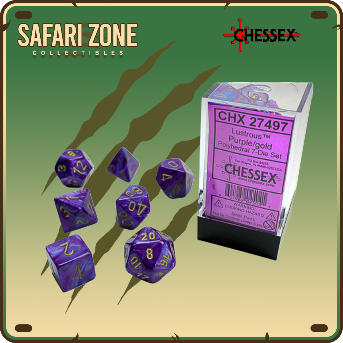 Chessex Dice - 7 Die Set - Lustrous - Purple / Gold