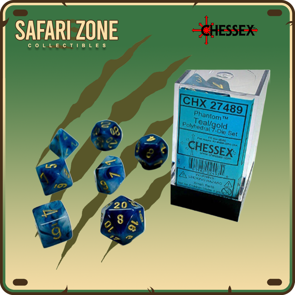 Chessex Dice - 7 Die Set - Phantom - Teal/Gold