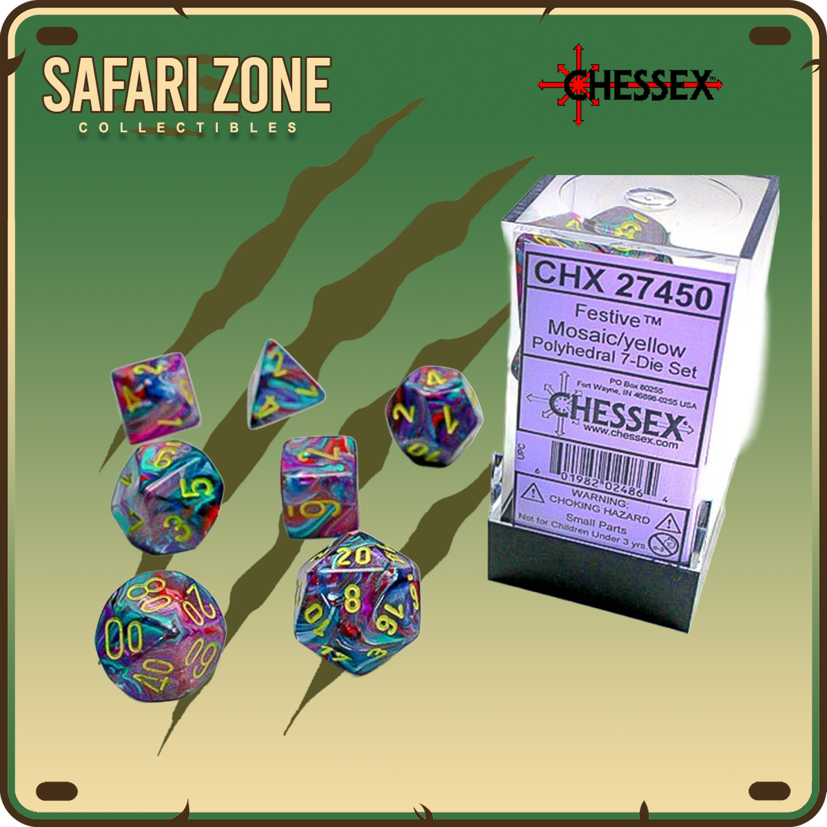 Chessex Dice - 7 Die Set - Festive - Mosaic / Yellow