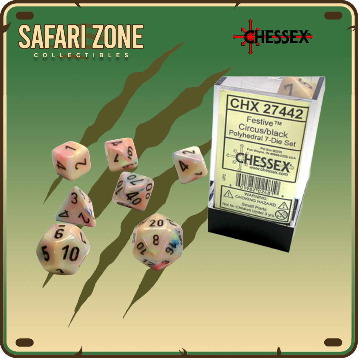 Chessex Dice - 7 Die Set - Festive - Circus / Black