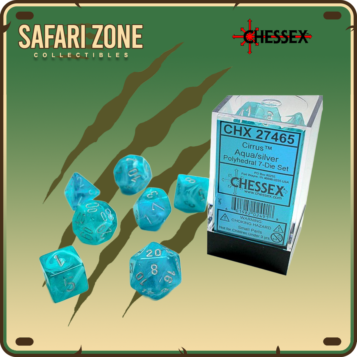 Chessex Dice - 7 Die Set - Cirrus - Aqua/Silver
