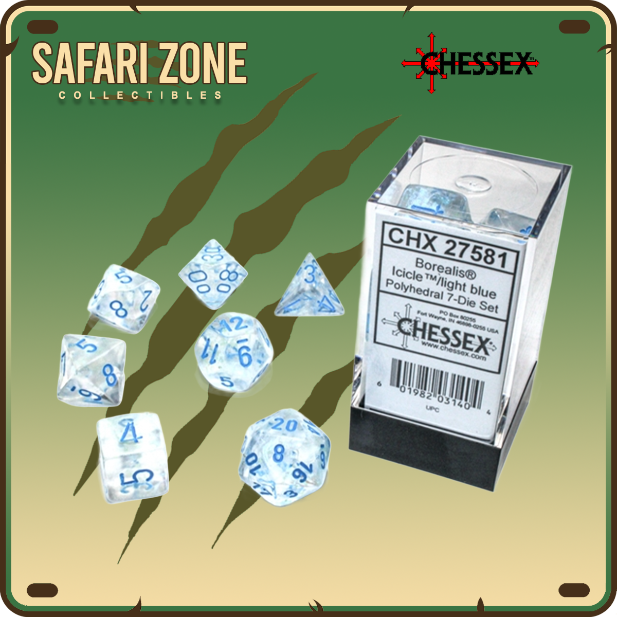 Chessex Dice - 7 Die Set - Borealis - Icicle / Light Blue