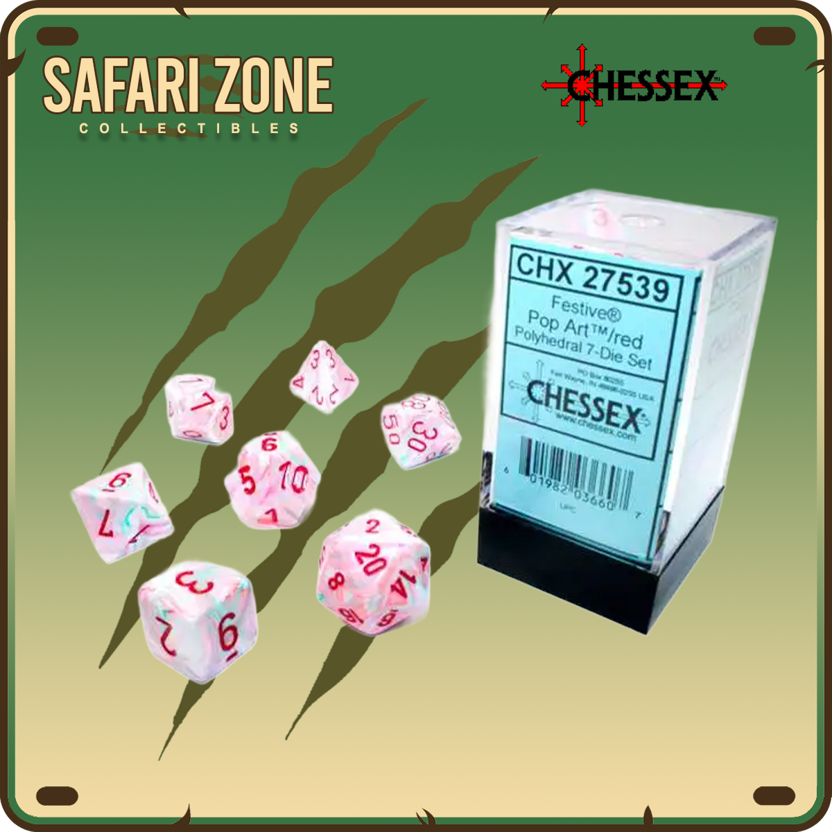Chessex Dice - 7 Die Set - Festive - Pop Art/Red