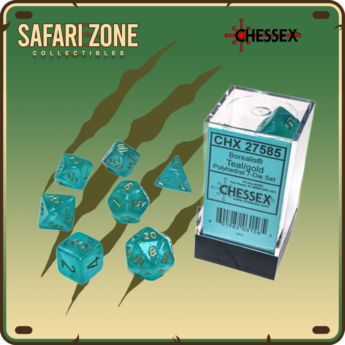 Chessex Dice - 7 Die Set - Borealis - Teal/Gold
