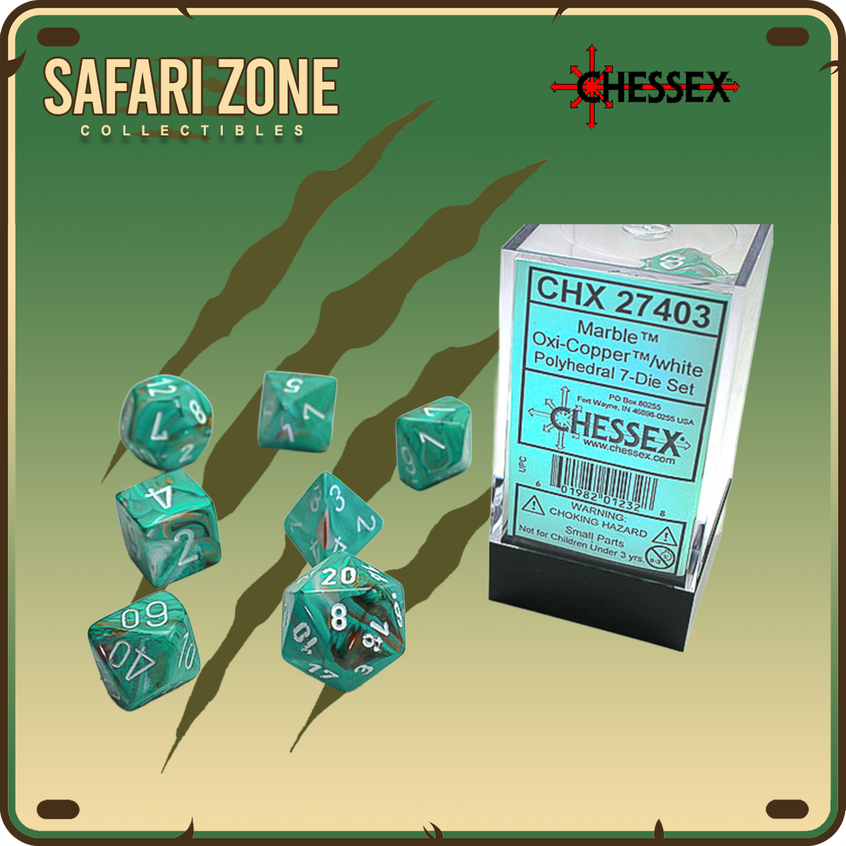 Chessex Dice - 7 Die Set - Marble - Oxi-Copper / White