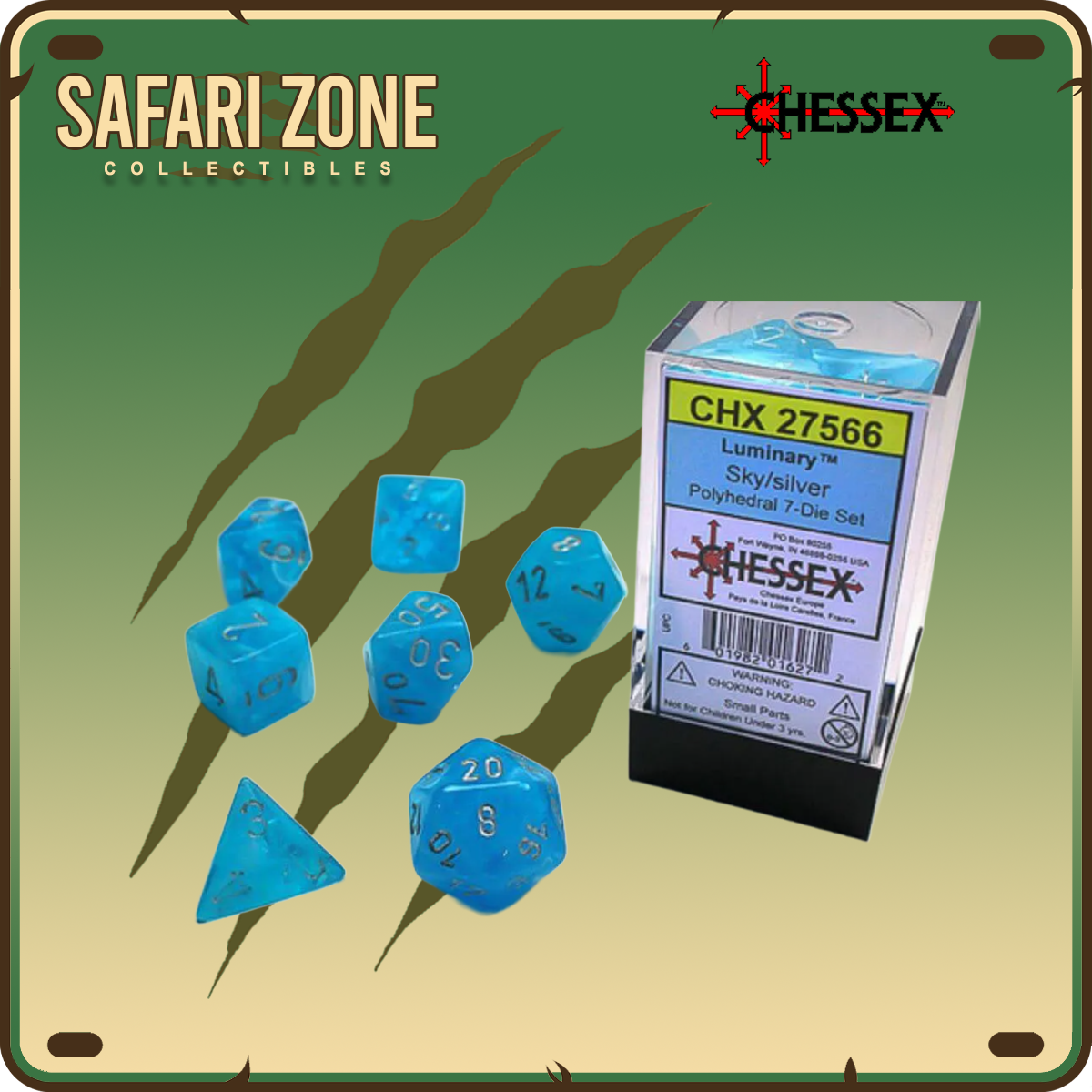 Chessex Dice - 7 Die Set - Luminary - Sky Blue/Silver