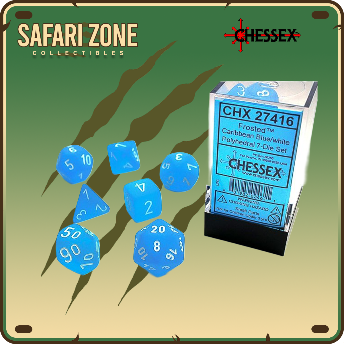 Chessex Dice - 7 Die Set - Frosted - Caribbean Blue / White