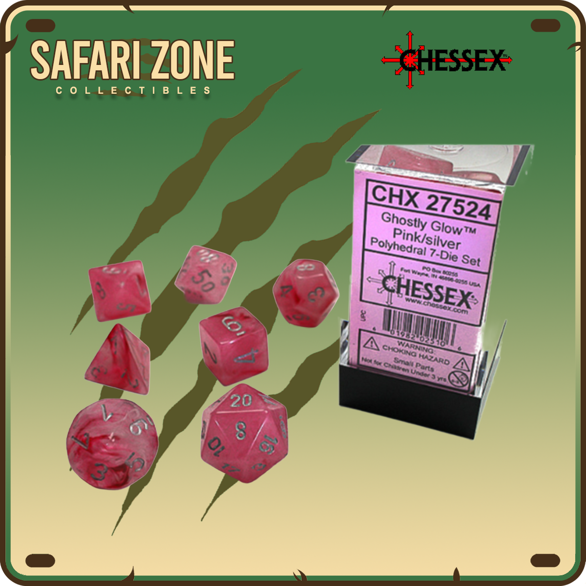 Chessex Dice - 7 Die Set - Ghostly - Pink / Silver