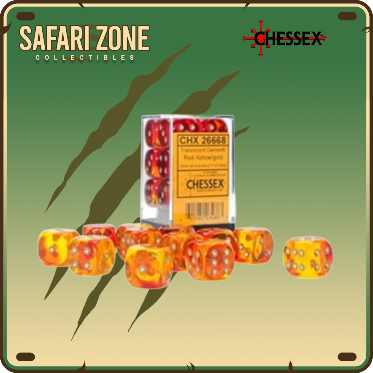 Chessex Dice - 16mm - Gemini - Translucent Red - Yellow / Gold