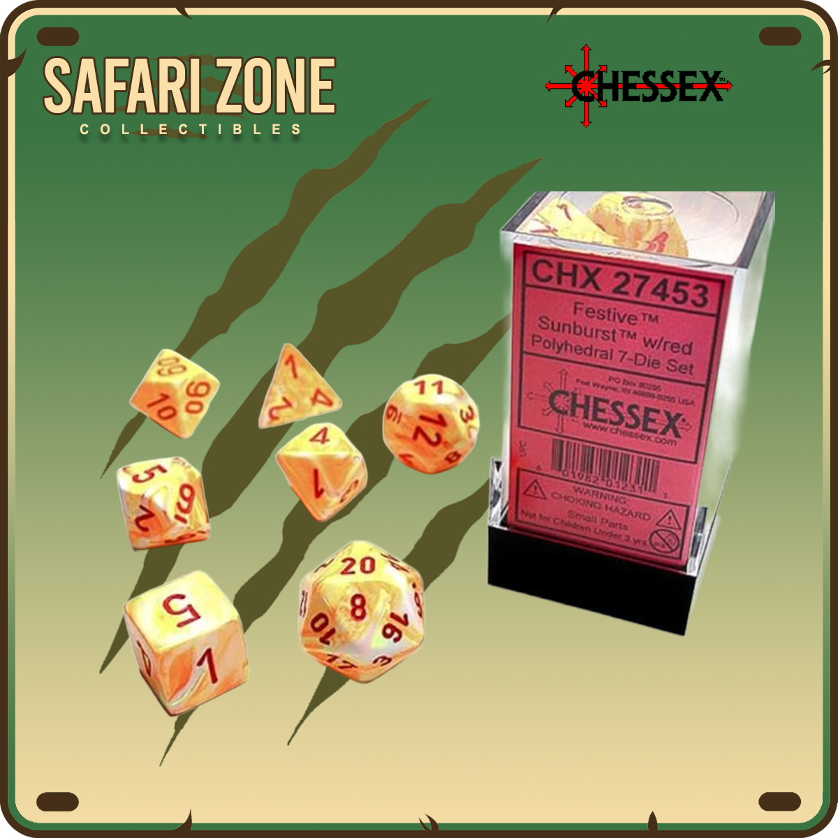Chessex Dice - 7 Die Set - Festive - Sunburst / Red