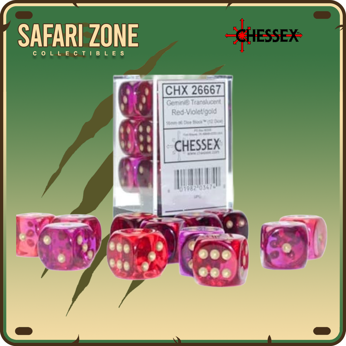 Chessex Dice - 16mm - Gemini - Translucent Red-Violet/Gold