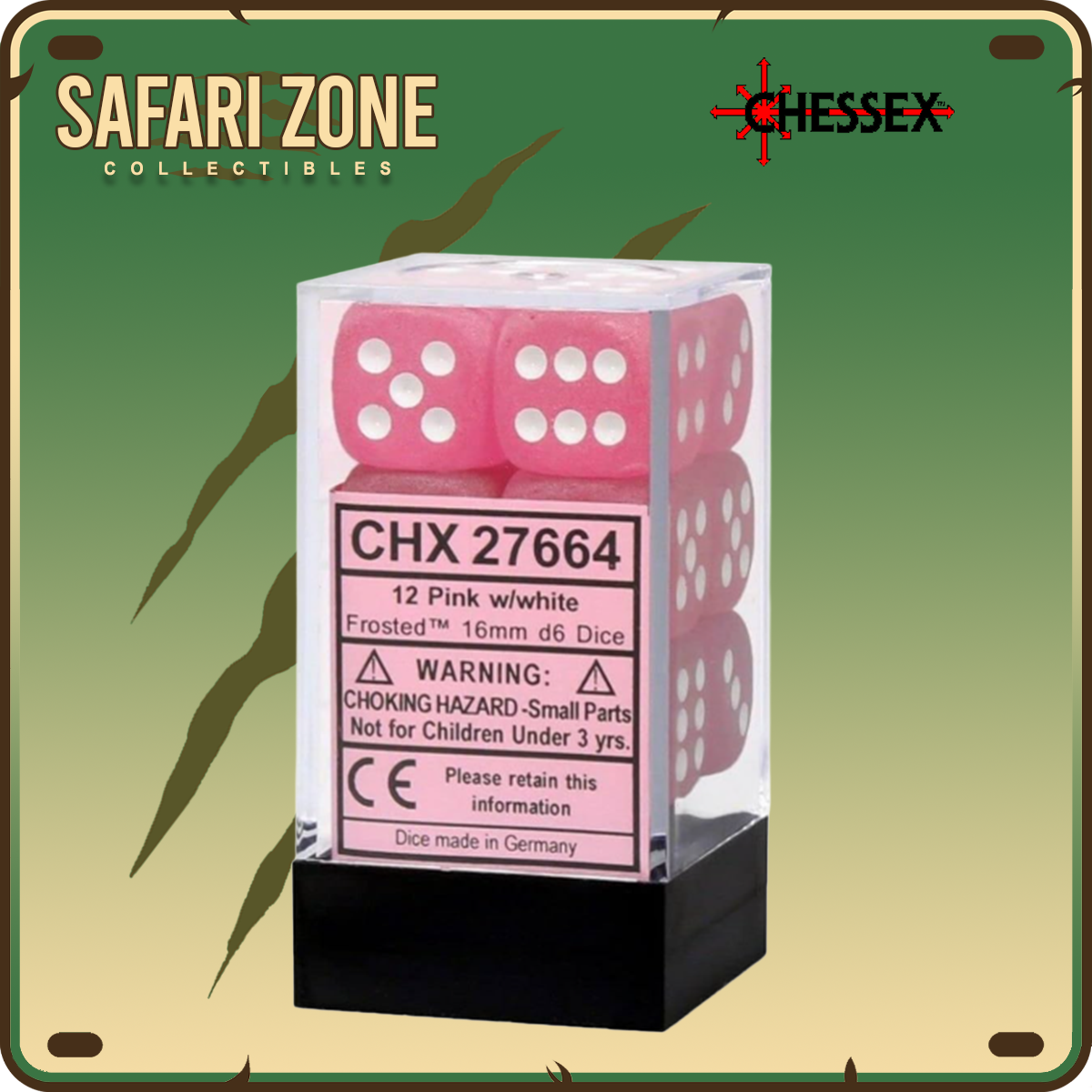 Chessex Dice - 16mm - Frosted - Pink/White