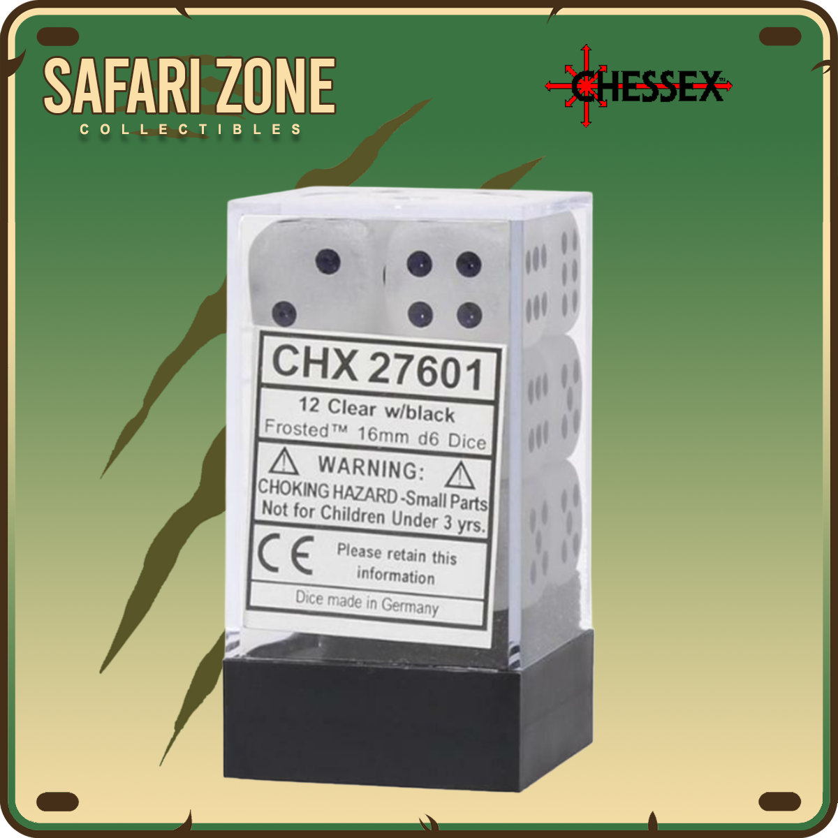 Chessex Dice - 16mm - Frosted - Clear/Black