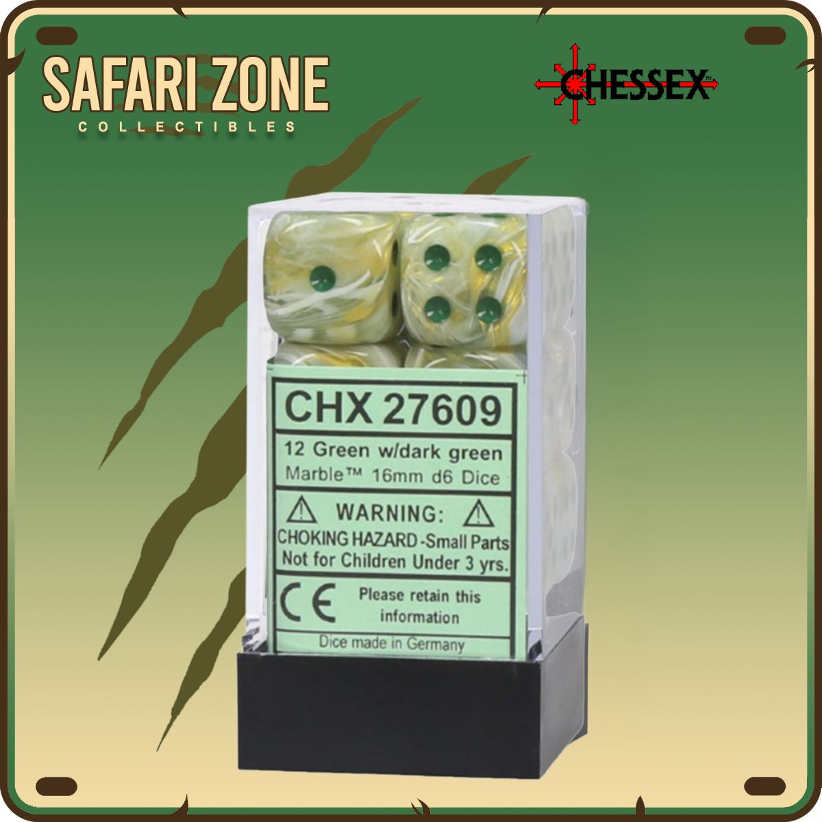 Chessex Dice - 16mm - Marble - Green / Dark Green